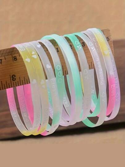 100pcs/50pcs/10pcs Assorted Fluorescent Silicone Bangle Bracelet, 3mm Glow Band For Couples, Suitable For Birthday, Party, Festival, Battery-Free, Silicone Material, Sports-Style Jewelry