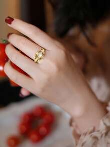 1 件 S925 纯银复古独特戒指女士珠宝女士精致锆石单戒指精美珠宝礼物送给女孩生日舞会派对日常生活约会装饰 - 金色 - 查看 2