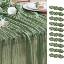 Caminho de mesa de pano de queijo verde sálvia, toalha de mesa de gaze boho, toalha de mesa de pano de queijo rústico transparente para chá de bebê, noiva, festa de aniversário, decoração de mesa