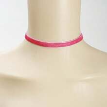 1pc Fashion Pink Velvet Choker Necklace - Hot Pink - View 2