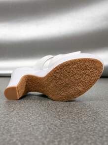 女士时尚高跟凉鞋，金属拼接高跟鞋，时尚高跟闪亮厚底，露趾露背穆勒鞋，一脚蹬露趾高跟凉鞋，舒适性感优雅高跟厚底凉鞋，适合派对、婚礼、郊游、情人节 - 白色 - 查看 7