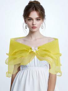 DOMIOURA 1 Pc Lace Short Sleeve Shrug Bridal Wedding Elegant Cape Summer Casual Shawl Banquet Dress Cloak