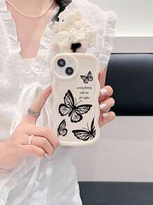 1pc Candy Color Wavy Mobile Phone Case Compatible With Iphone 16, Galaxy S24 Ultra, Infinix Smart 8/Infinix Hot 40i/Tecno Spark 20/Tecno Spark 20C/Tecno Spark Go 2024, Colorful Big & Small Butterfly Design