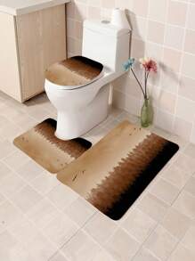 1 件/4 件水彩森林风景浴室装饰套装，包括带 12 个挂钩的防水浴帘、防滑浴垫、U 型马桶垫和圆形马桶盖，适用于整个浴室场景