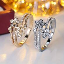 1pc Women's Elegant & Classy Fashionable Ring Inlaid With Synthetic Zirconia, Suitable For Daily Wear, Dates, Work, Versatile