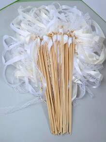 10pcs Lace Ribbon Wands With Bells - White, Pink, Champagne Fairy Magic Wands With Ribbons, Suitable For Wedding, Birthday, Celebration, Bachelorette Party, Bridal Shower, Lace Ribbon Fairy Wands With Bells Party Streamers, Birthday, European Wedding Party, Home Decor, Scene Decor, Theme Party Decor Summer Gifts Beach Back To School School Supplies Room Decor