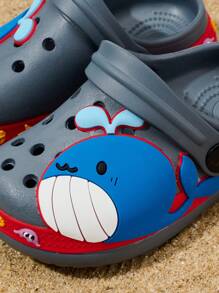 1双男童舒适时尚休闲软头防踢防撞可爱卡通鲸鱼图案透气凉鞋，耐穿易清洁，春夏款 - 灰色 - 查看 6