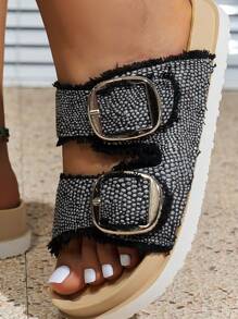 女士休闲夏季搭扣厚底拖鞋