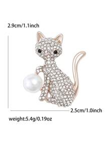 Fashionable Rhinestone Faux Pearl Cat Brooch For Women Animal Brooch Dress Suit Pin Accessories Party Banquet Gift - Cat - View 6
