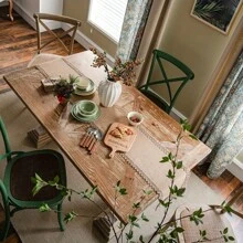 1 pezzo Runner da tavolo rustico in lino, tessuto naturale in juta con nappe per decorazione di tavoli in casa, feste, hotel e ristoranti