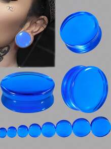 1Pair Transparent Blue Glass Solid Ear Plug No Thread Ear Expander Strencher Ear Gauges Tunnel Body Piercing Jewelry For Male&Female Daily Wearing 6-30mm - Blue - View 9