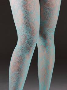 1pc Women's Vintage Micro-Compression High-Elastic Fishnet Tights, Fashion Sunflower Jacquard Leg-Shaping Hollow-Out Pantyhose, Suitable For Halloween, Christmas, Outings, Parties, And Social Gatherings - Baby Blue - View 2