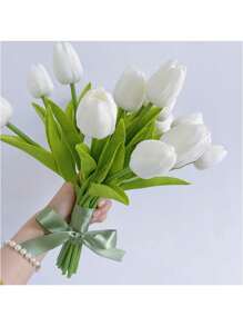 3 件人造 PU 郁金香，逼真纹理假花，适合家庭、办公室、婚礼装饰 - 彩色 - 查看 8