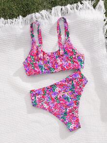 PEPPERMOLLY 全新碎花软杯可调节肩带精致比基尼，女士夏季沙滩时尚泳装套装