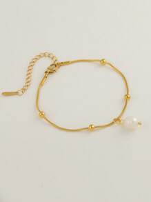 1 件百搭不对称淡水珍珠手链，串珠细节蛇形设计女士手链，理想的复活节礼物珠宝 - 不規則珍珠手鍊 - 查看 9