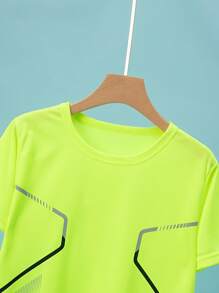 2pcs/Set Teen Boy Sport Suit, Casual Short Sleeve T-Shirt Top And Running Shorts Set - Multicolor - View 3