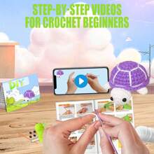 DIY Cute Turtle Crochet Kit For Beginners With Step-By-Step Video Tutorials And Text Version Illustration Knitted Easy To Understand And Learn How To Crochet Animal Kit With Crochet Hooks For Creative Festival And Birthday Gift(Random Accessory Colors)Needle (1 Color Randomly Selected From 8 Colors, Total Shipment Quantity 1), Kintting Markers (1-2 Random Colors Out Of 8, Total Quantity Of 2 Shipped)