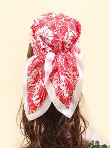 1pc Women's Spring Bandana 27.6in/70cm Faux Silk Printed Scarf, Versatile Neckerchief, Head Band, Package Decor, Suitable For Daily Use