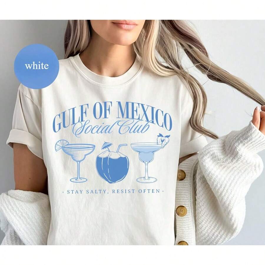 Social Club Shirt, Tee Shirt Gift For Democrat,Funny Political Tee, Womens Shirt, Machine Washable,  Suitable For All Seasons, Women's T-Shirt, Comfortable Cotton Material, Skin Friendly, Soft And Cool, Summer Women's T-Shirt Clothing - 白色 - 查看 1