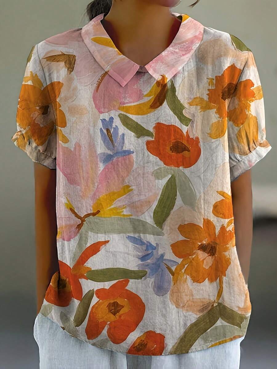 Women's Art Floral Vintage Casual Shirt And Tops - 彩色 - 查看 1