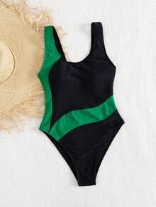 Women's Vacation Beach Colorblock Splicing One-Piece Swimsuit