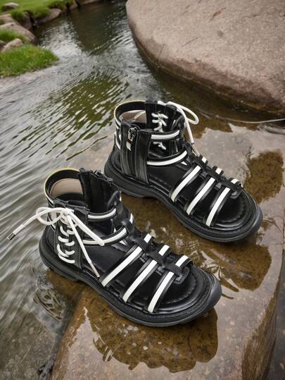 Summer New Girl Roman Sandals, Soft Leather Comfortable Solid Color Hollow Out Flat Non-Slip Children Sandals