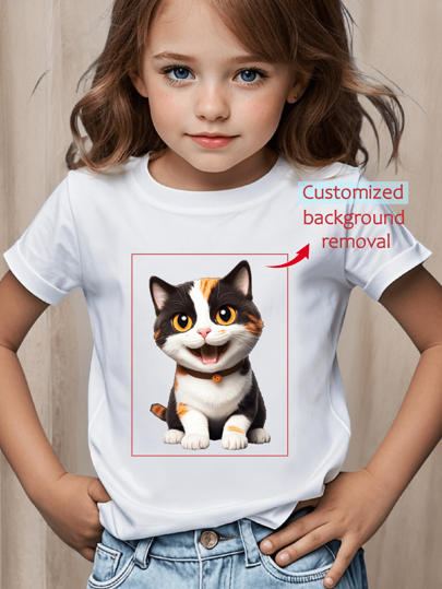 Camiseta de gráficos personalizados para niñas pequeñas para primavera/verano. Personaliza con la foto de tu hijo/grupo/mascota/paisaje/tu diseño/logotipo. Para uniformes de equipo/ropa de exterior/camisetas de clase. Camiseta personalizada de cuello redondo y manga corta, regalo ideal para vacaciones y cumpleaños.