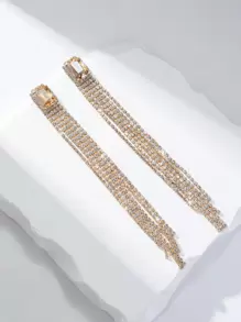 1 par de brincos de cristal com corrente e borla longa minimalistas para mulheres, disponíveis em ouro, prata e várias cores