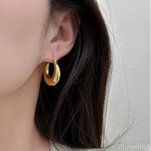 MDFUN 14K Gold Plated 316L Stainless Steel Thick Hoop Earrings, Lightweight Yet Substantial Gold Tone Earrings, For Women - Gold - View 9