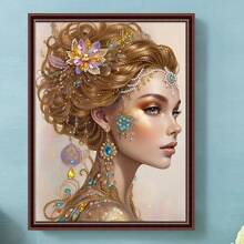 1 pieza 30*40cm / 11.8*15.75in Juego de pintura de diamantes 5D con forma asimétrica sin marco, patrón de retrato de mujer de diseño propio para decoración de pared, adorno, adecuado para principiantes, adultos, regalo de Acción de Gracias