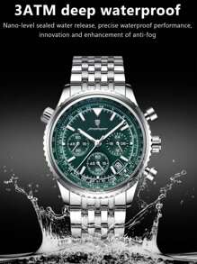 1 件时尚男士石英表，不锈钢多功能日期计时防水夜光指针手表，适合商务场合的腕表 - 銀色 - 查看 9