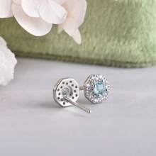 ITSMOS Topaz Earrings Blue Ear Studs Crystal Tiny Diamond Natural Gemstone Round Halo Earrings For Women Mother Gift