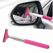 1 Piece Retractable Car Rearview Mirror Windshield Wipers, Portable Water Cleaner Tool With Telescopic Long Rod, Rain & Fog Weather Universal Auto Parts For Car Rearview Mirror, Windshield, Glass & Shower Cleaning, Pink Handle - Multicolor - View 2