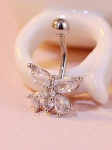 New Stainless Steel Butterfly Zirconia Navel Piercing Ring, Hypoallergenic Belly Button Ring, Fashionable - Butterfly Belly Button Ring - View 15