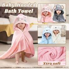1pc Super Soft Microfiber Embroidered Hooded Baby Bath Towel, Animal Design Hooded Towel, Highly Absorbent, Great For Infants & Toddlers, Suitable For Boys & Girls