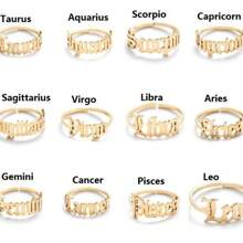 1 pieza Anillo chapado en oro de acero inoxidable para mujer con doce constelaciones, de moda y sencillo, apropiado para el uso diario de joyas de mujer
