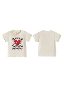 Toddler Baby Boy Girl Valentines Day Outfit Letters Heart Graphic Tee Shirts Tops Toddler Boy Valentines Day Shirt - 卡其色 - 查看 7