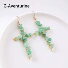 1Pair Natural Crystal Gravel Stone Cross Amethyst Eardrop Earrings Pink Crystal Reiki Eardrop Women Party Wedding Jewelry - Crushed Stone Cross Earrings - View 9