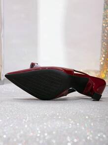 女士优雅、舒适、时尚的酒红色方跟绑带高跟鞋，多功能高跟鞋，适合所有季节 - 酒紅色 - 查看 6