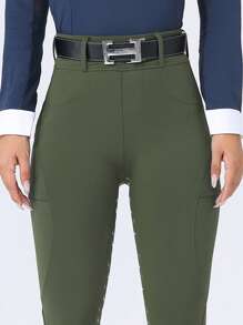 ROYALS MATTINI Women's Solid Color Tight Equestrian Pants, Riding Pants With Pockets, Equestrian Competition And Training Equipment Sports Fall - Army Green - View 7