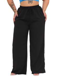 Wide Leg Plus Size Trousers Fashion Comfort - màu đen - Xem 5