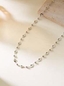 1件女士几何仿珍珠水钻镶嵌颈链 - 銀色 - 查看 3