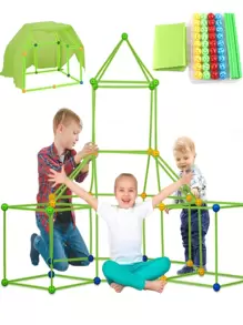 儿童堡垒建筑套件，87 件建筑玩具，STEM 教育礼物，室内和室外游戏帐篷创意套件，生日 - 彩色 - 查看 12