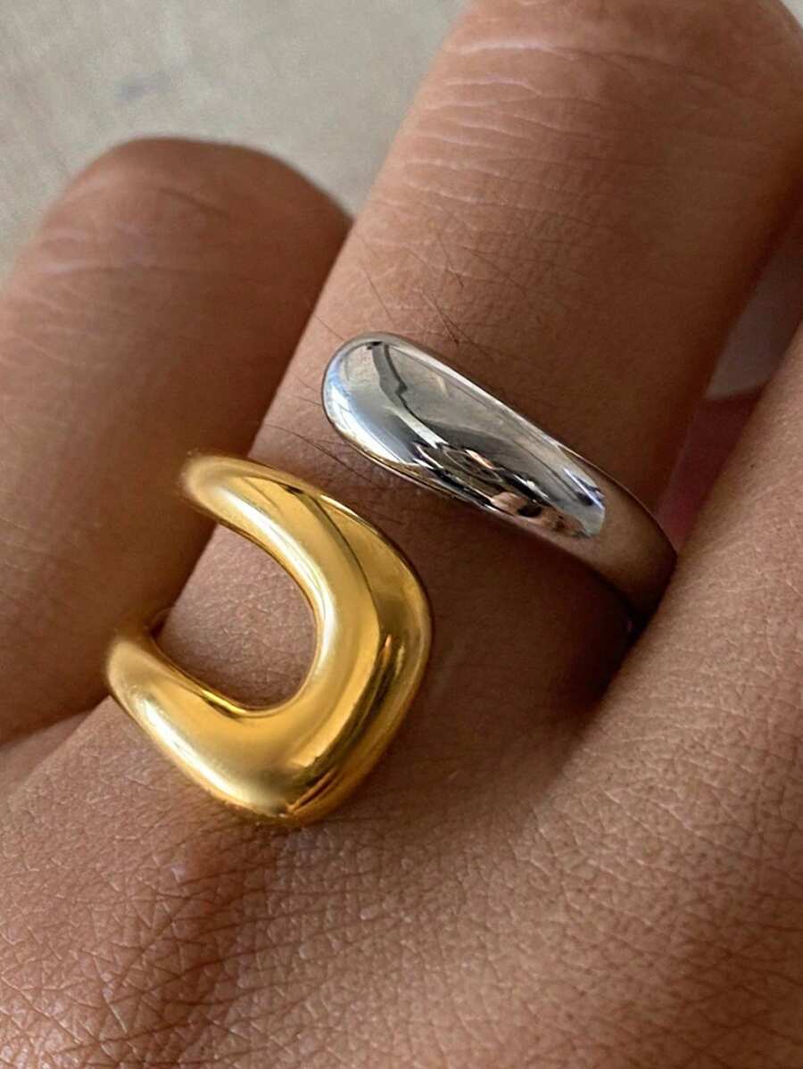 1 件时尚独特小众多功能高品质不锈钢撞色开口戒指，钛钢手指配饰适合任何场合，完美的节日礼物