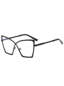 1副大框猫眼金属时尚眼镜架，复古个性百搭透明眼镜，男女通用，适合日常佩戴、通勤、阅读和写作 - 黑色 - 查看 4