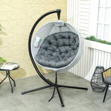Outsunny Hanging Egg Chair Outdoor Indoor Garden Swing Chair With Folding Basket, Garden Hanging Chair With Stand, Thickened Cushion, Cup Holder For Patio, Balcony - Grey - View 1