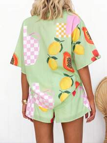 Conjunto de camisa holgada y pantalones cortos con cintura elástica con estampado de frutas exclusivo de Summer Days - Multicolor - Ver 2