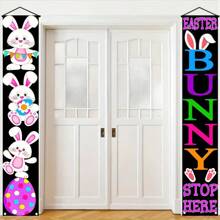 Pancarta colgante negra para el pórtico de Pascua, decoración de conejito y huevo de Pascua feliz para el hogar, oficina, rústica, vacaciones, casa, exterior