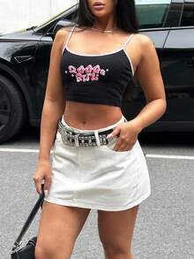 女式休闲性感牛仔口袋裙 - 白色 - 查看 3