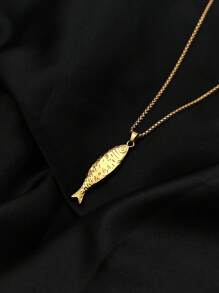 1pc Gold-Tone Stainless Steel Cute Salted Fish Ocean Style Necklace, High-End